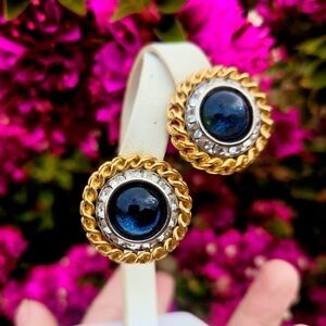 Rare Dated 1988 Erwin Pearl Faux Labradorite Clip Earrings